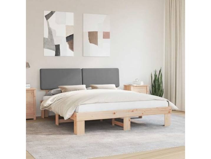 RJPLMFV Bettgestell aus massivem Kiefernholz mit gepolstertem Kopf Lattenrost inklusive, waschbarer Bezug, einfache Montage, minimalistisches Design
