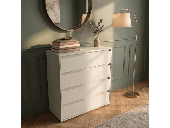 Lomadox Wohnzimmer Kommode 75 cm breit in Kaschmir Beige mit 4 Schubladen