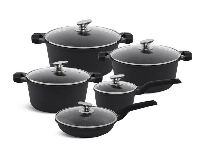 Edenberg Topf-Set Schwarze Töpfe, Topfset, Kasserolle, Pfanne, GLASDECKEL Topfset, Aluminium, Keramik (10-tlg., Zeitloses Design des Topfsets. Eine ideale Geschenkidee)