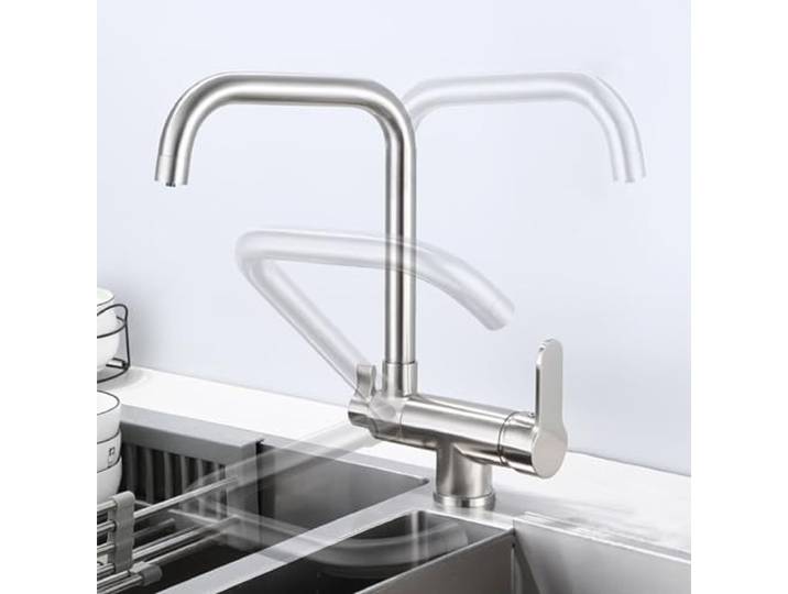 XJTNLB Trinkwasserhahn Filter 3 Wege Küchenarmatur Wasserhahn Küche Klappbar Vorfenster 3 In 1 Mischbatterie für Wasserfilter,Gebürstet