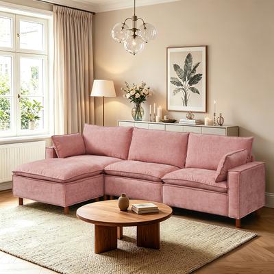 Modular L-Shape Chenille Sectional Sofa with Movable Ottoman