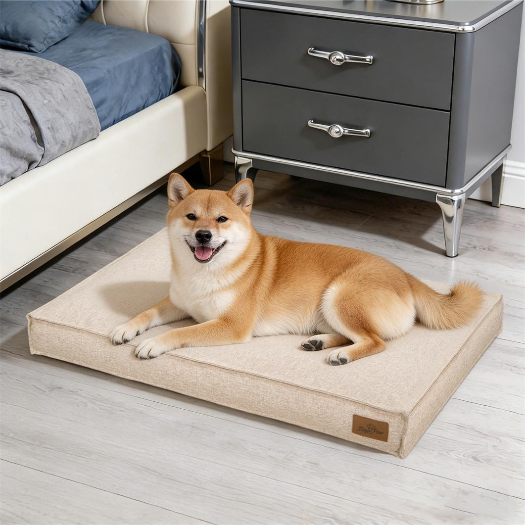 Bingopaw Hondenbed met wasbare hoes en antislip, Khaki, L: 88,5 x B: 59,5 x H: 10 cm