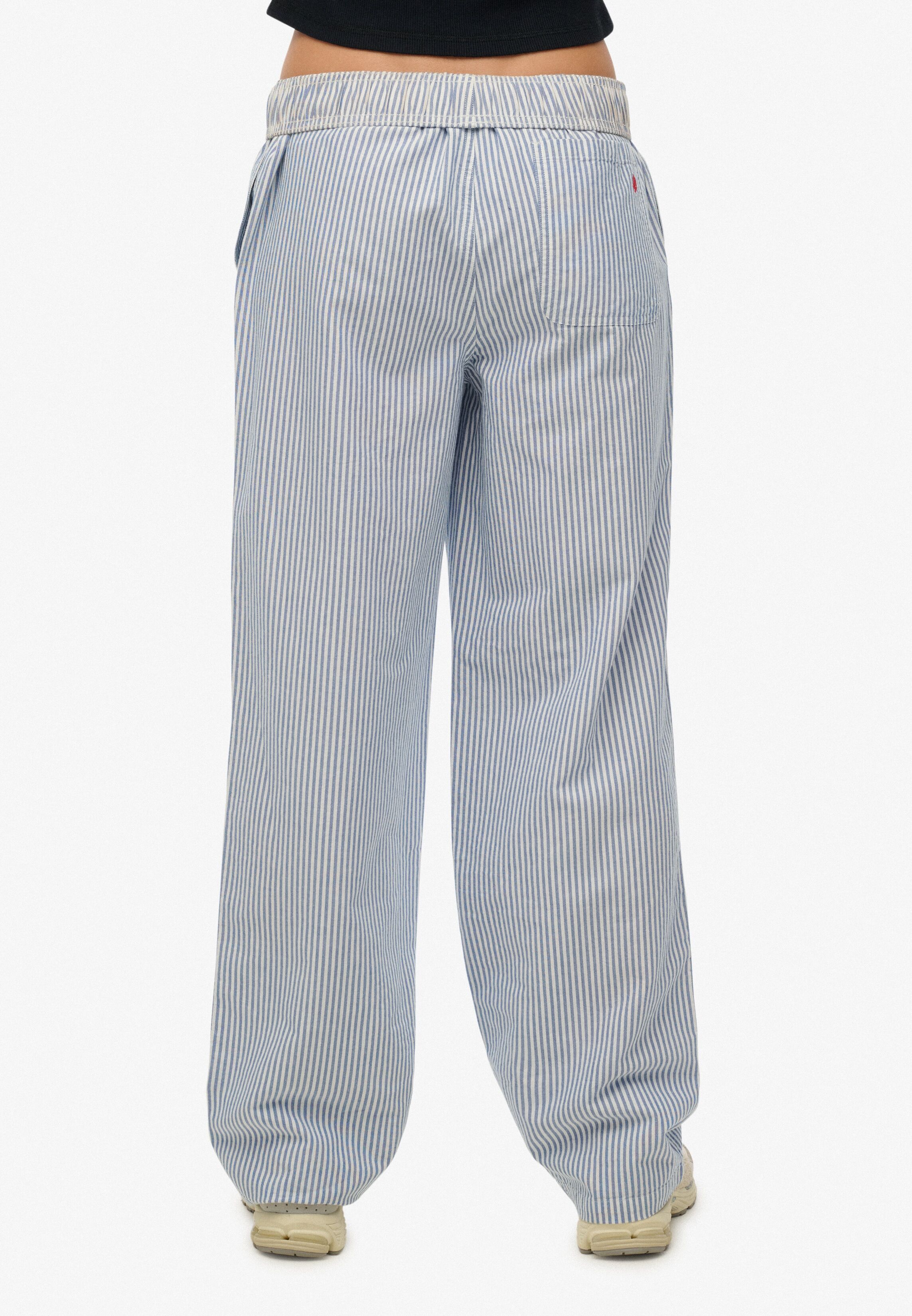 Cargohose SUPERDRY "COTTON STRIPE ELASTIC TROUSER", Damen, Gr. XL, N-Gr, blau (azure blau stripe oxford), Jersey, Obermaterial: 100% Baumwolle, gestreift, relaxed fit normal, Hosen Cargohose, aus Baumwolle und Jersey, Relaxed Fit, gestreifte Optik