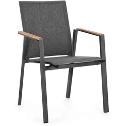 Gartenstuhl Cameron Aluminium und Teak, modern mit Armlehne, anthrazit, stapelbar, pflegeleicht