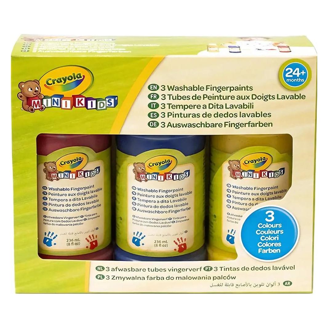 Crayola - Mini Kids, 3 abwaschbare Finger-Tempera, Flaschen zu 236 ml, Grundfarben: blau, gelb, rot (236 ml) (81-1539)