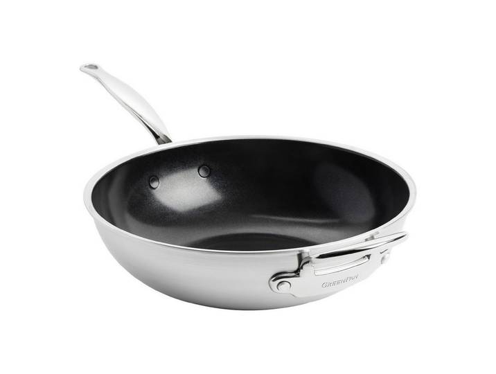 GREENPAN Wok Premiere Wok Pfanne 30cm Edelstahl Antihaft Spülmaschinengeeignet, Edelstahl, Kratzfest, Keramik, alle Herdarten, Backofengeeignet, Ø 30 cm