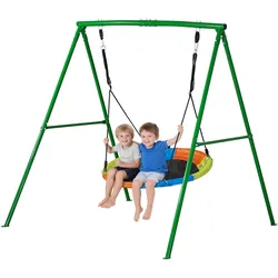 VEVOR Gartenschaukel mit A-förmigem Metallgestell, Schaukelsitz (101,6 cm Groß), bis zu 199,6 kg Tragkraft, Schaukelset Outdoor, Verstärkt mit Spiralförmigen Bodenankern, Tellerschaukel Farbenfroh