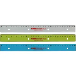KUM Lineal L03 Ruler File zum Abheften 30cm farbig sortiert Packung mit 20 Stück
