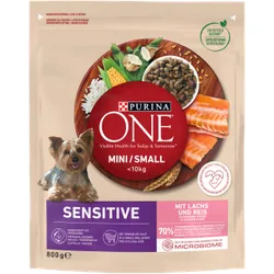 PURINA ONE Mini Delicate Lachs, Reis - Trockenfutter für Hunde - 800 g