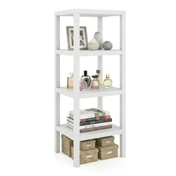 COSTWAY 4-stufiges Badregal, freistehend aus Kunststoff, schmal, Organizer, 38x32,5x99cm, Weiß