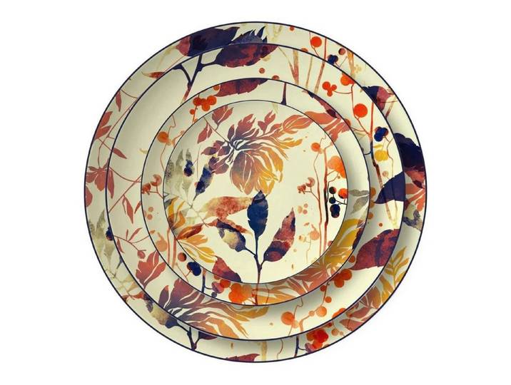 Quality Elegance Teller-Set Luxuriöses Gelbes Blumenmuster Geschirrset (4-tlg)