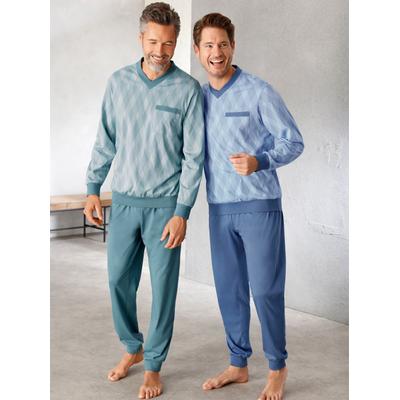 Schlafanzug KINGS CLUB, Herren, Gr. 56/58, bunt (mint, blau), 100% Baumwolle, Homewear-Sets Schlafanzug