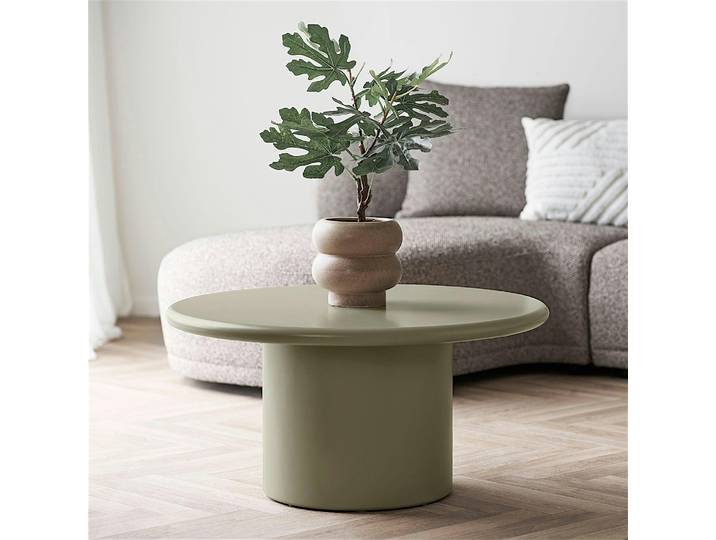 Table basse design vert olive pied colonne TULUM