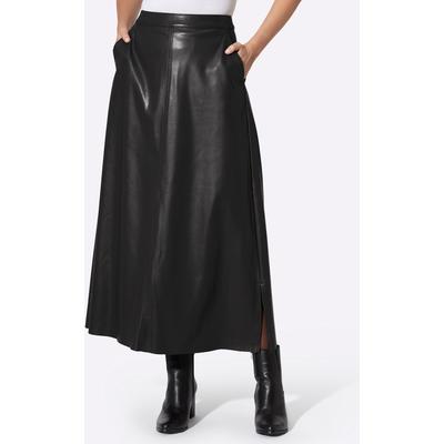 Lederimitatrock HEINE, Damen, Gr. 34, schwarz, 100% Polyester, unifarben, lang, Röcke