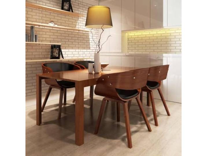 HGPOTUY Esszimmerstühle 4 STK Braun Bugholz Kunstleder Massivholz Gestell, Pflegeleichter Bezug, Armlehnen, Modernes Design
