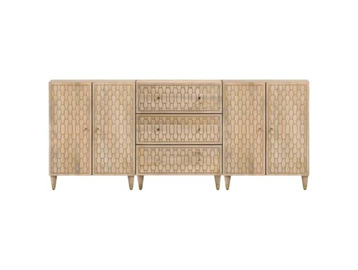 KTHLBRH Sideboards 3 Stück 60 x 33 x 75 cm Massivholz Mangoholz Handgeschnitztes Blumenmuster, Retro-Stil, großer Stauraum, Ausstellungsfläche, gebleichte Oberfläche