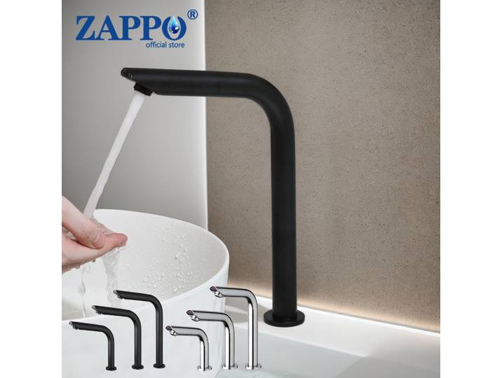 ZAPPO robinet de salle de bains à capteur noir, mélangeur d'eau froide et chaude sans contact, robinet de lavabo à capteur infrarouge automatique, robinet de vanité à trou unique
