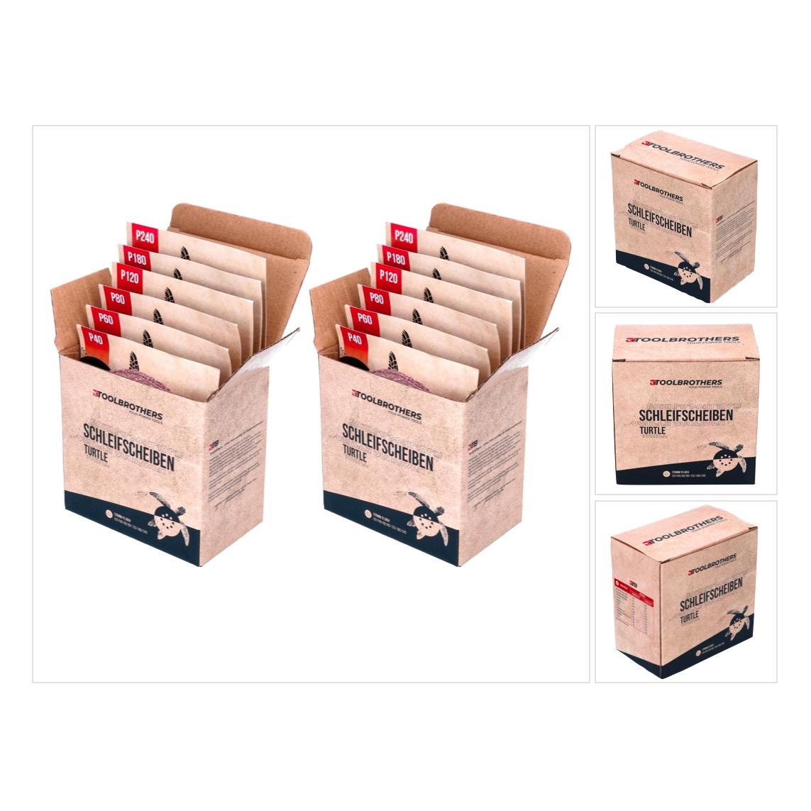 Tool Brothers TURTLE Schleifset SET 125mm Klett 8 Loch je 20x P40 / P60 / P80 / P120 / P180 / 240 für (120, 180, 240, 40, 60, 80) (20853707)