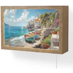 WANDLEUCHTE Boote - Felsen - Meer - Sonne 30x20 cm Wandlampe
