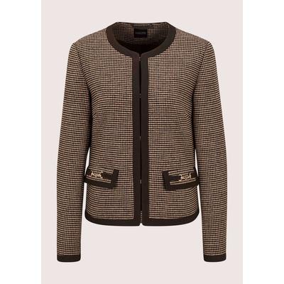 Jackenblazer MADELEINE "Blazer Kragenloser Pepita-Blazer", Damen, Gr. 46, espresso, beige, multicolor, Modern, regular fit, Rundhals, Blazer