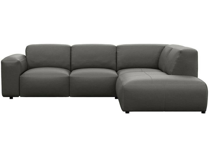 Ecksofa, Warm Mineral Grau, 256x231 cm, Echtleder, Chaiselongue Links, Skandi
