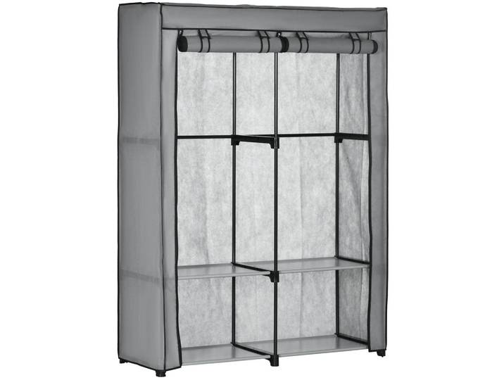 Okwish Kleiderschrank 118/49/170 cm hellgrau aus Stoff mit 2 Stangen, Hellgrau, 49x170x118 cm, Schlafzimmer, Kleiderschränke