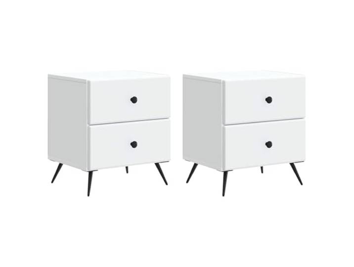 KUPTYERFG Nachttisch 2er Set Weiß 43x34,5x47,5 cm Holzwerkstoff Kompakte Beistelltische mit 4 Schubladen für das Schlafzimmer, bieten praktischen Stauraum auf kleinem Raum.