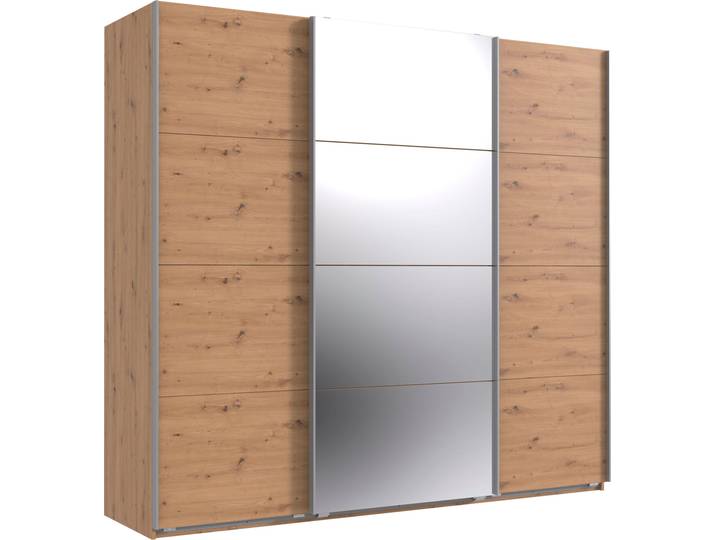 Schwebetürenschrank, Spanplatte, Braun, 225×210×64 cm, Mit Spiegel & 2 Stoffboxen, Wimex Norderstedt