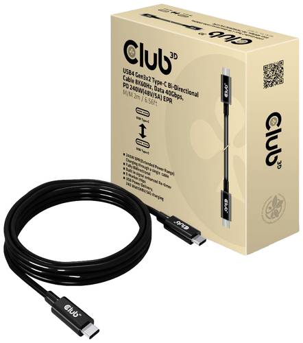 Club3D USB-C Kabel USB4 USB-C Stecker 2.00m Schwarz CAC-1578