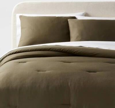 All Categories Goods Dark Olive Green Full Queen Washed Cotton Sateen Comforter And Sham Set, Soft Polyester Fill Dark Olive Green Full Queen Washed Cotton Sateen Comforter And Sham Set, Soft Polyester Fill