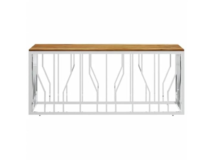 KTHLBRH Couchtisch Silber 110 x 45 x 45 cm Edelstahl Massives Akazienholz, robuste Platte, modernes Design, einfache Reinigung