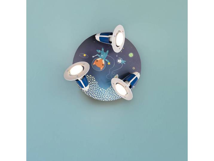 Elobra Deckenlampe Little Astronauts, dimmbar, blau, für Kinderzimmer, Holz, Deckenlampe