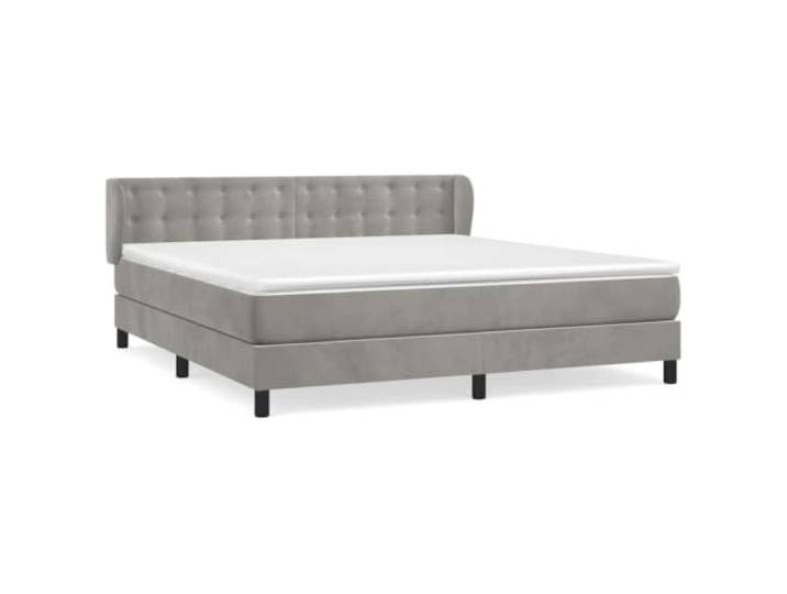 PUGYNBK Boxspringbett aus Samt, Hellgrau, 180 x 200 cm Verstellbares Kopfteil, Taschenfederkerne, mittlere Härte, Matratzenschoner