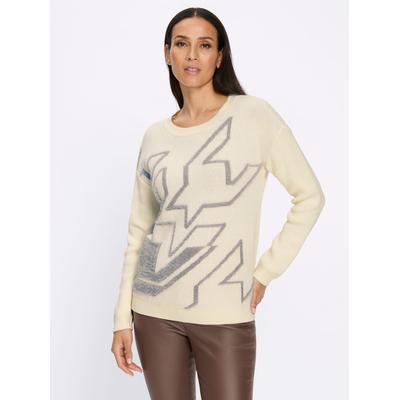 Jacquardpullover HEINE "Pullover", Damen, Gr. 42, steingrau, champagner, gemustert, 45% Baumwolle, 45% Polyacryl, 10% Polyamid, gemustert, mehrfarbig, Pullover