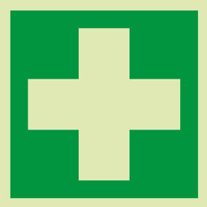Abtec Hinweisschild ISO 7010 E003 Kunststoff, 20 x 20 cm, langnachleuchtend, Erste Hilfe