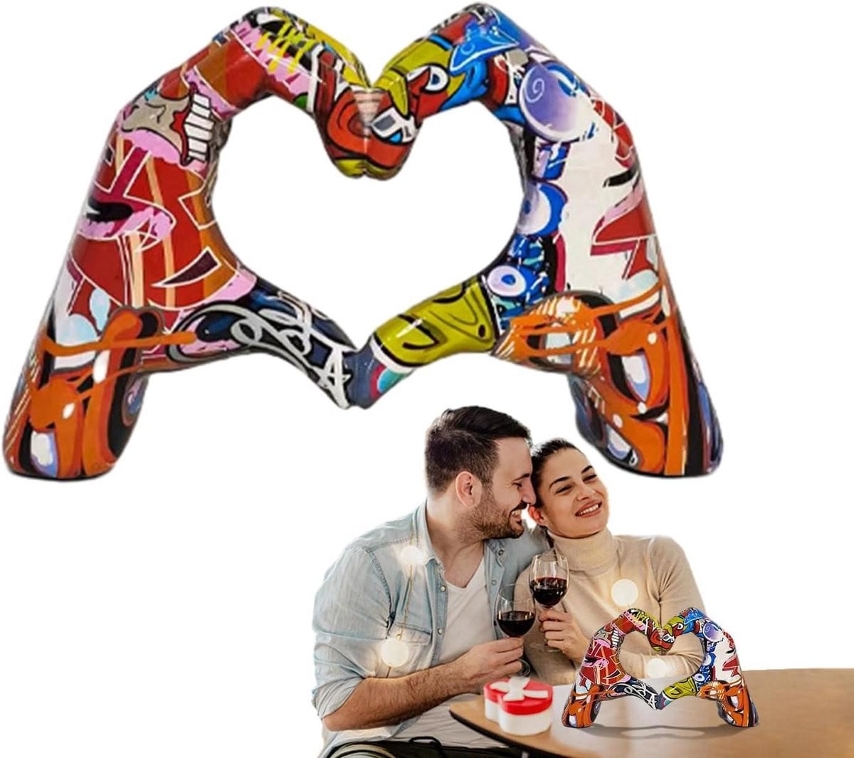 Handen Sculptuur Liefdesbeeld Hart Zwart - Hoogte: 185 cm