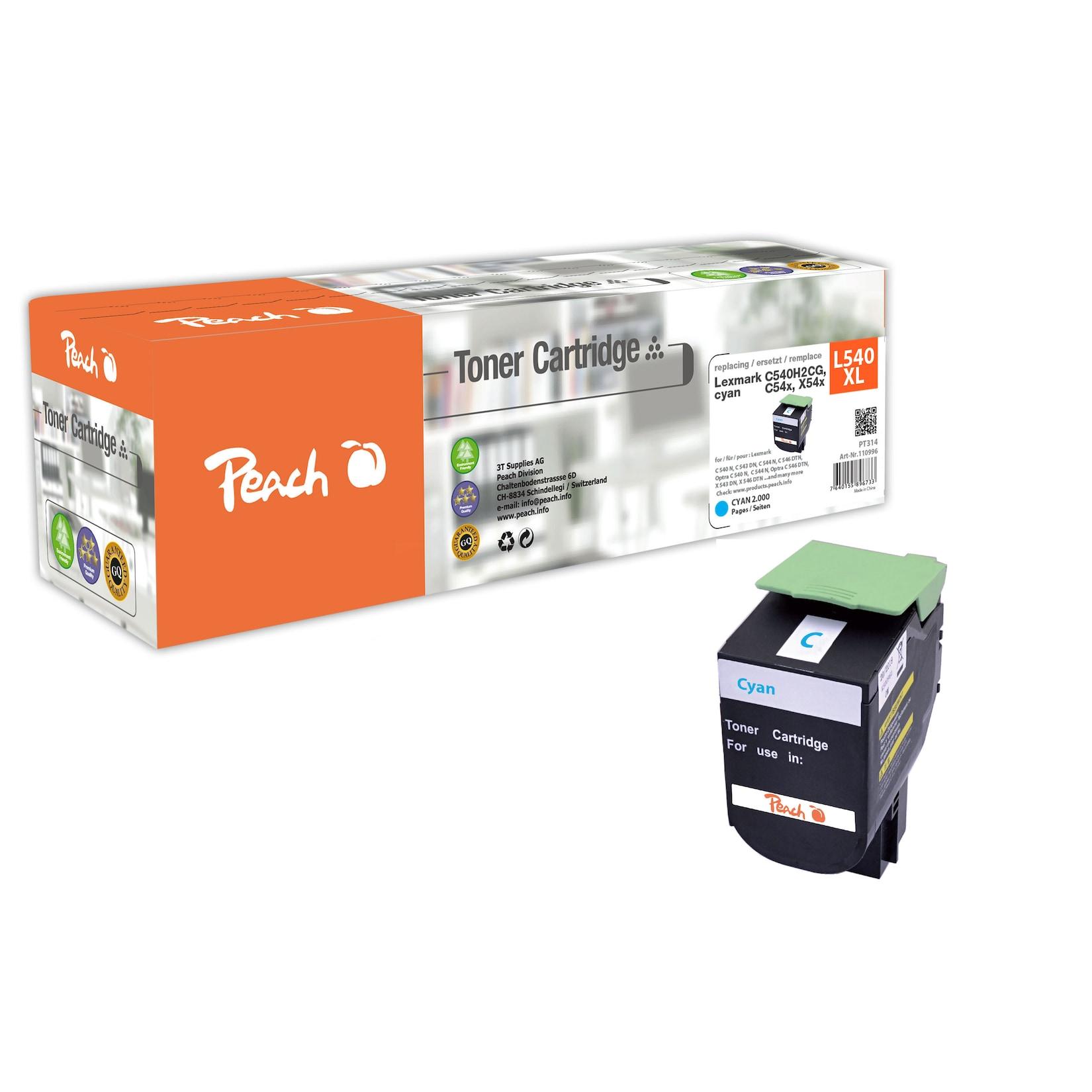 Peach L54 Toner XL cy ersetzt Lexmark C540H2CG für z.B. Lexmark C 540 N, Lexmark C 543 DN, Lexmark C 544 DN, Lexmark C 544 DTN, Lexmark C 544 DW (wiederaufbereitet)