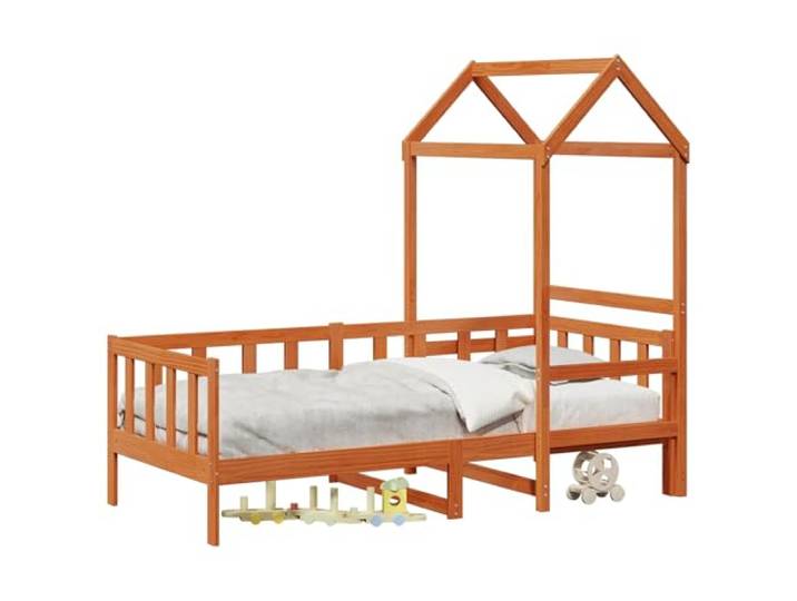 PUGYNBK 2-teiliges Tagesbettwäsche-Set, Wachsbraun, Kiefer massiv Plattform mit Dach, quadratische Beine, ohne Lattenrost, einfache Montage, Reinigung mit trockenem Tuch