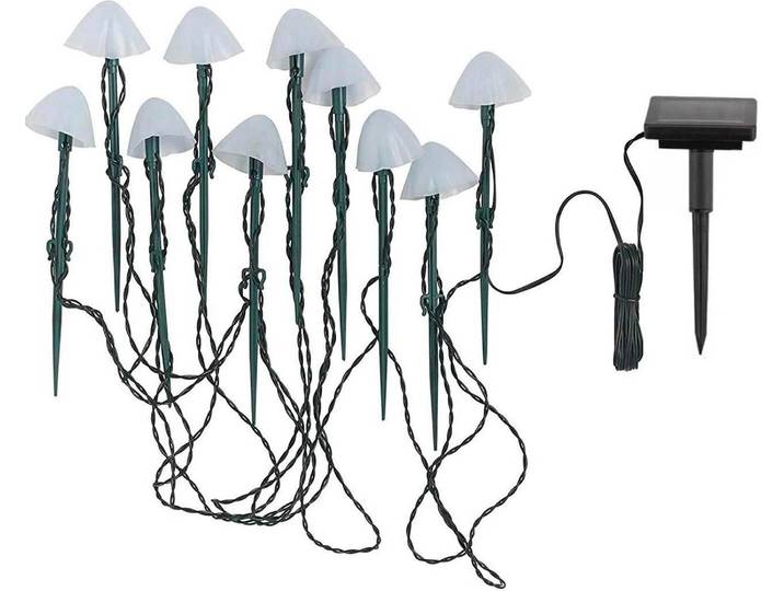 10 mini champignons lumineux solaires à planter - LUMISKY - CHAMPY - 3\,8 m - Balisage de chemin - LED blanc chaud