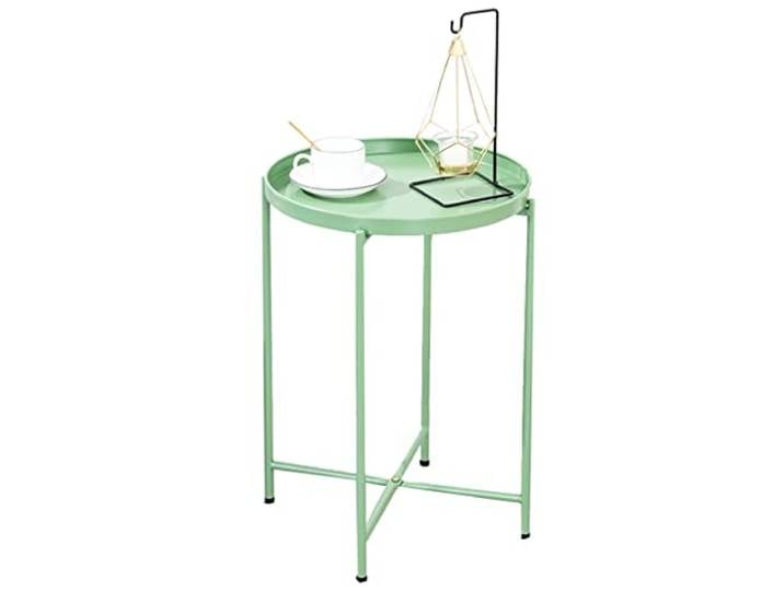 Runder Beistelltisch mit goldenem abnehmbarem Metalltablett(Green)