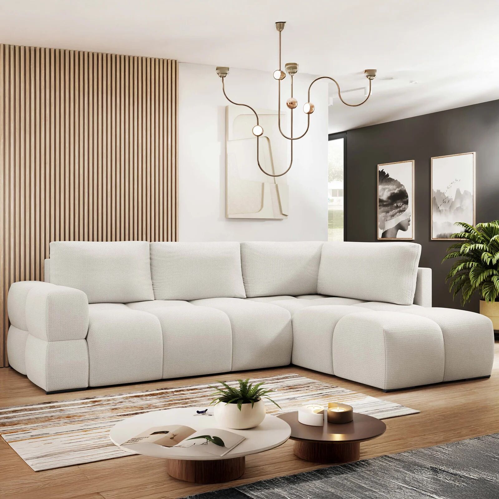 garneroarredamenti Divano letto angolare reversibile 3 posti 267x185cm box contenitore bianco perla Sottovoce