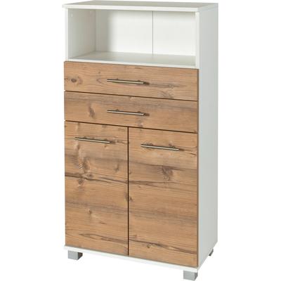 Midischrank WELLTIME "Emmi, Breite 59 cm", weiß (weiß, silberfichte), B:60cm H:110,5cm T:32,5cm, FSC-zertifizierter Holzwerkstoff, Schränke, Midischrank, 2 Türen, Metallbeschläge