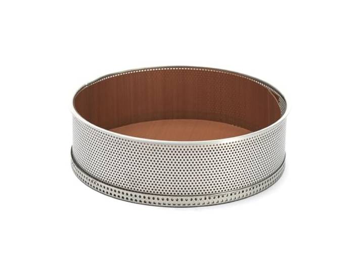 DE BUYER - Moule rond à manqué à fond amovible en inox - Diamètre 24 cm perforé (2 feuilles de cuisson inclues)