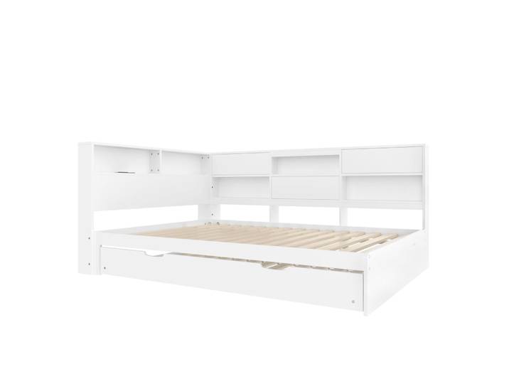 Lit banquette 140 x 200 cm en pin blanc avec lit gigogne