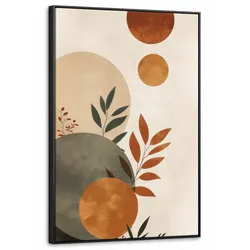 LEINWAND Bilder mit Rahmen - Formen - Rund - Blätter - Beige - 60x90