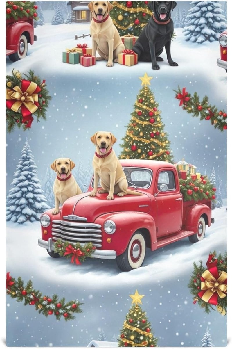 Set van 4 Kerst Honden Keukendoeken - Zacht Polyester - Keuken Decoratie
