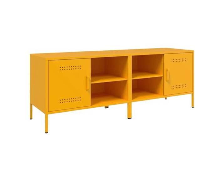GHVBNMF TV-Schrank 2er Set Senfgelb 68x39x50,5cm Stahl TV-Lowboard Metall Industrielles TV-Möbel Duo aus Stahl für Wohnzimmer und Schlafzimmer mit Türfach und offenen Ablagen.