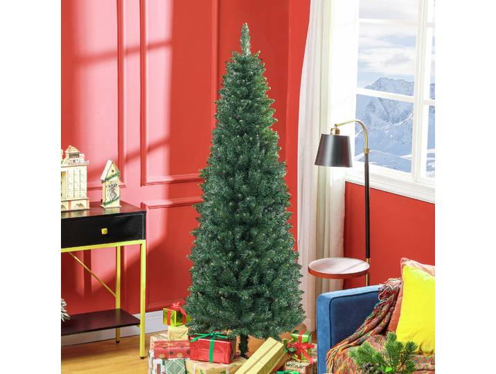 HOMCOM Sapin Artificiel 180cm Slim 479 Branches Support Acier Vert