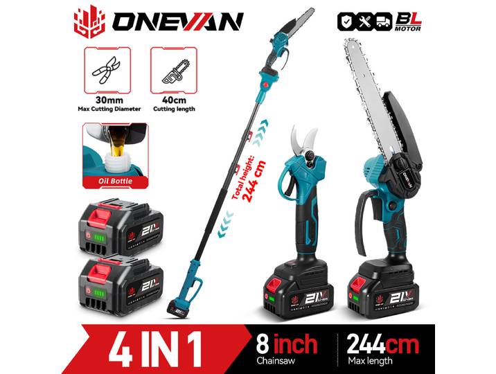 Ciseaux de scie à poteau télescopique électrique sans balais de 8 pouces, 3 en 1, 5500W, tronçonneuse à branche haute, outil de sécateur de jardin pour batterie 21V 18V