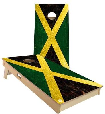 Skip's Garage Jamaica Flag Outdoor Cornhole Board Set